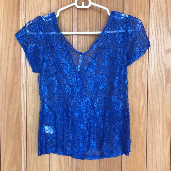 Royal Blue Lacey Peplum Top - Picture 2 of 2